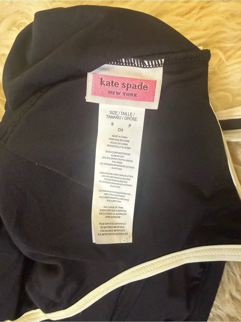 NWOT $200 KATE SPADE Women S Black One-Piece Swimsuit White Trim Button Placket
